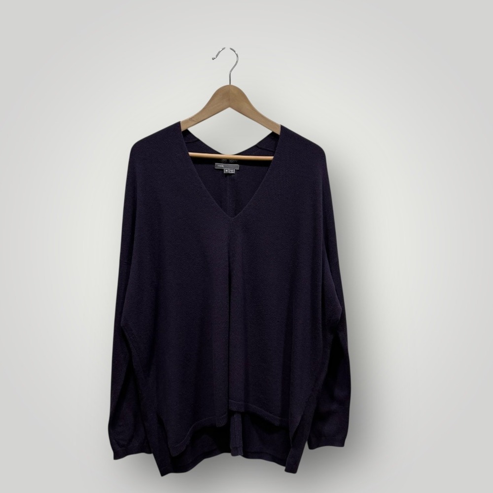 Vince Womens Purple 100% Cashmere‎ Oversized V-Neck Sweater Size M Side Slits